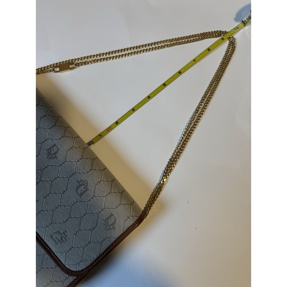 Christian Dior Honeycomb Canvas Chain Shoulder Bag PVC Beige Brown Leather Auth - Picture 13 of 13